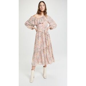 Revolve ASTR the Label Kaylani Dress In Pink Multi Floral Off Shoulder Ruffle XS